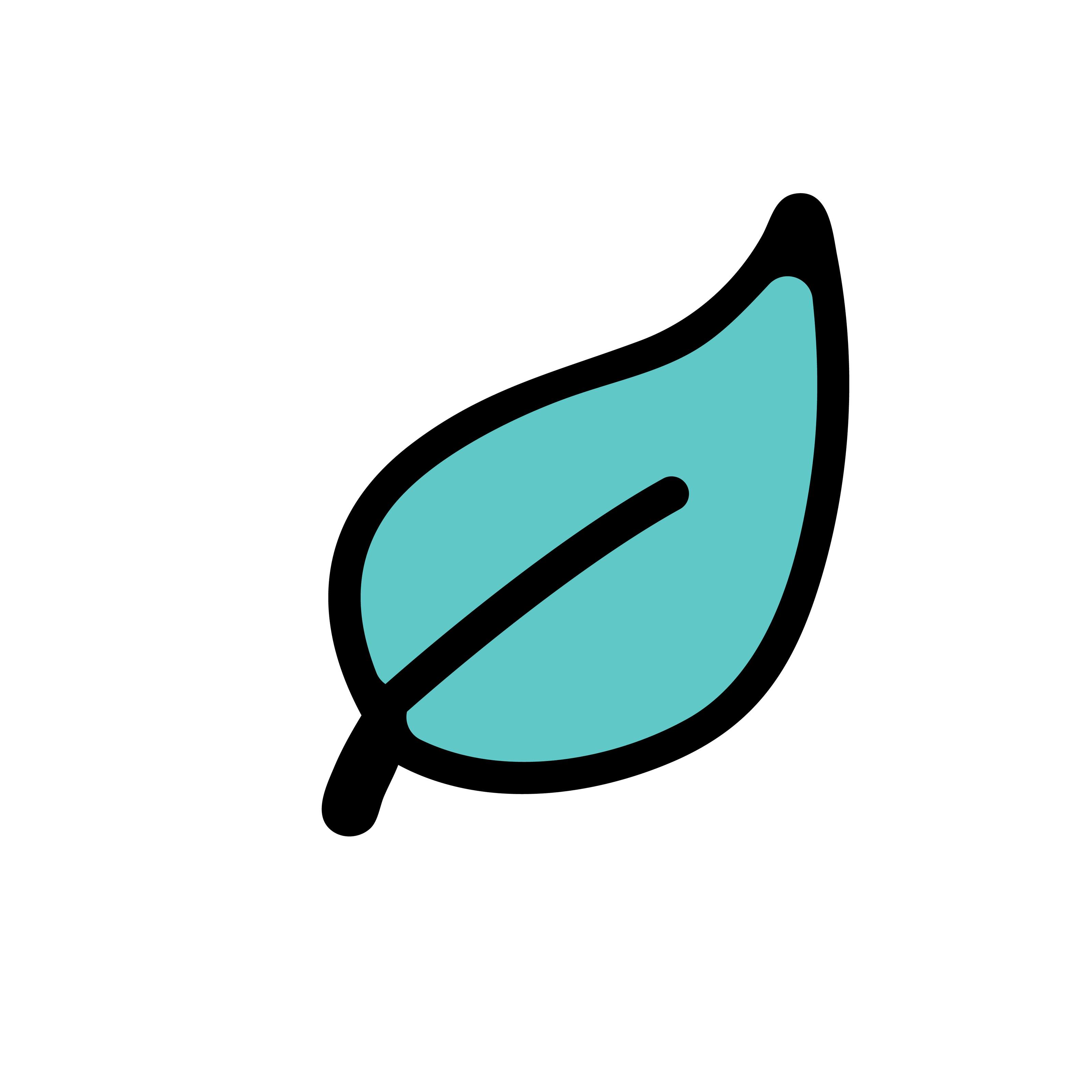 Teal leaf icon with a black outline on a white background